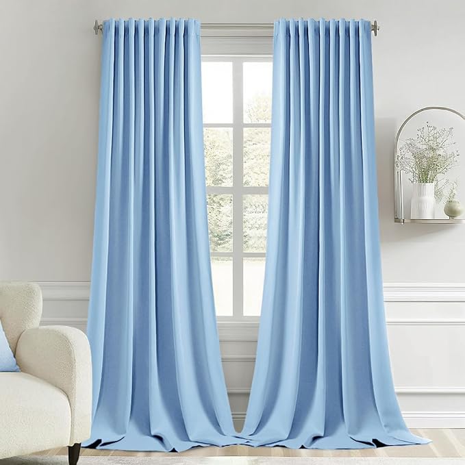 MIULEE Sky Blue Back Tab Blackout Curtains 120 Inch Long 2 Panels Set
