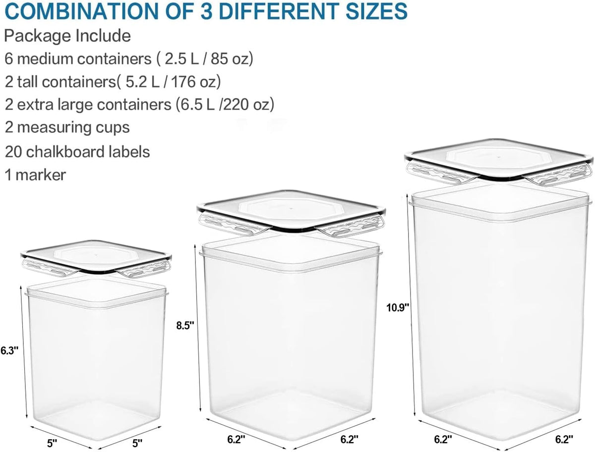 VERONES Large Tall Airtight Food Storage Containers, 10 PACK Plastic Airtight Kitchen & Pantry Organization, Ideal for Flour & Sugar Plastic Canisters with Labels