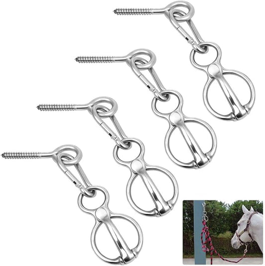 Homaisson 4 PCS Horse Tie Rings, Horse Tie Ring with Quick Snap and Eye Bolt, Heavy Duty Stainless Horse Tack and Supplies, Magnetic Safe Horse Tie Ring, Horse Training Equipment for Pulling Back