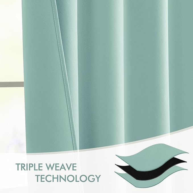 MIULEE Aqua Back Tab Blackout Curtains 72 Inches Long 2 Panels Set