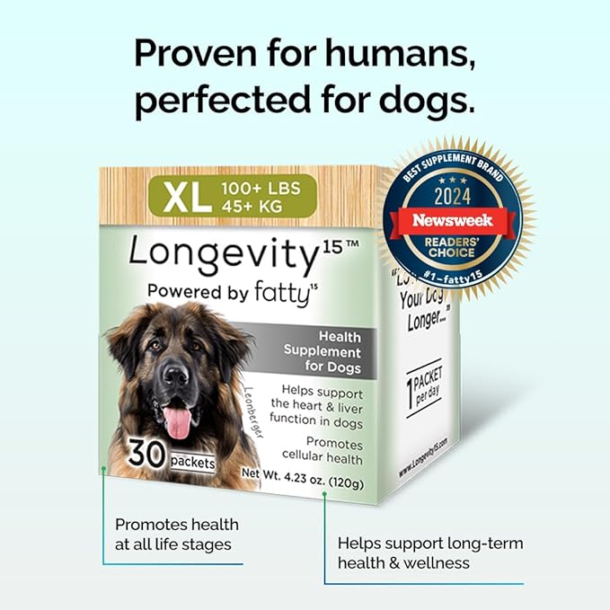 Yummy Combs Longevity15 – C15:0 – Fatty Acid Health Supplement for Dogs – Healthy Pet Supplies – for Medium Dogs, 1 Pack
