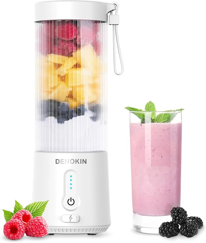 DENOKIN Portable Blender 16oz Vessel, Cordless Personal Size Small Blender for Shakes and Smoothies with 6 Blade for Kitchen, Home, Travel