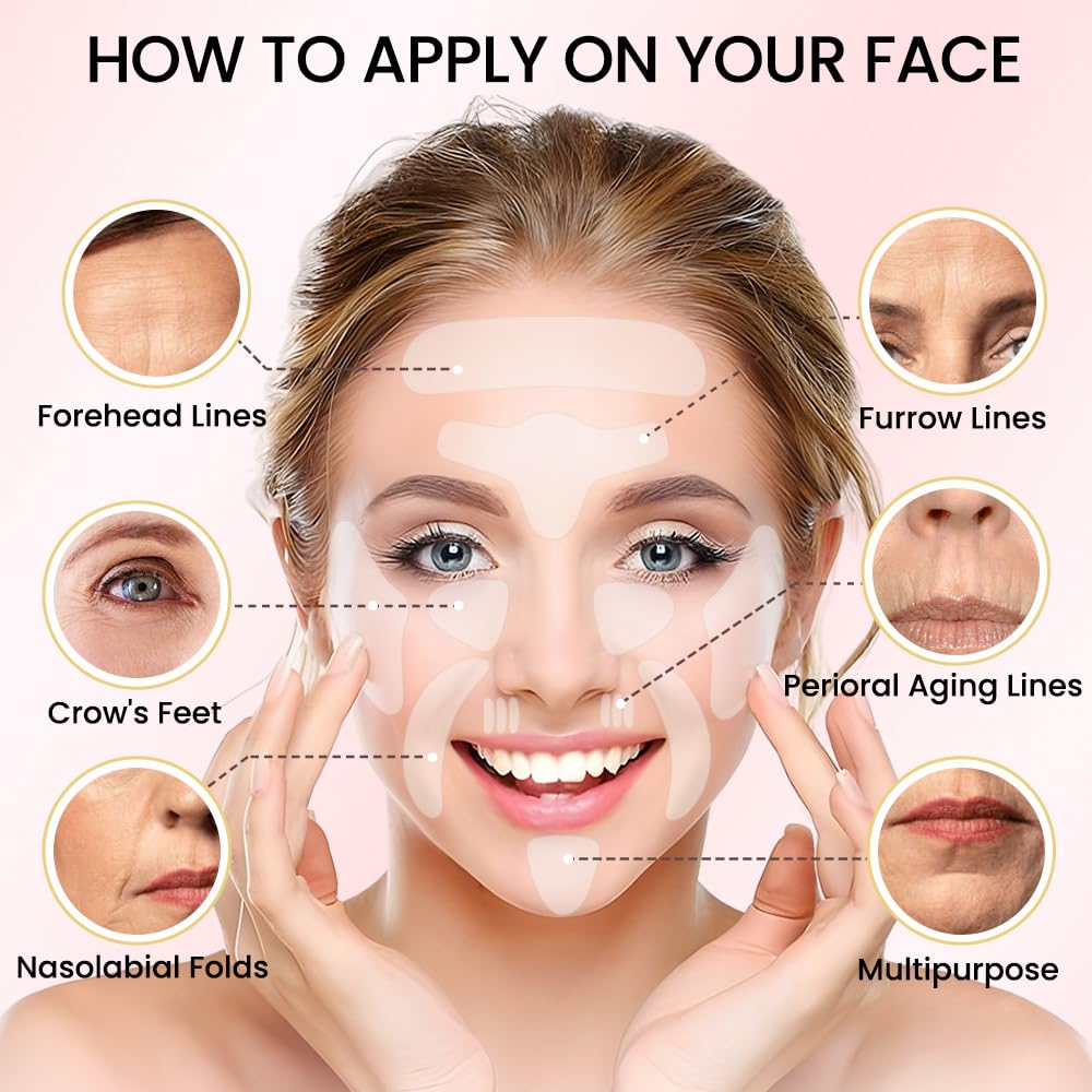 Kaely 128 Pcs Wrinkle Patches for Face Overnight, Silicone Scar Tape for Wrinkles Forehead, Face Tape for Wrinkles Overnight Sleeping Lifting Sagging Skin, Smile Line Facial Smoothing