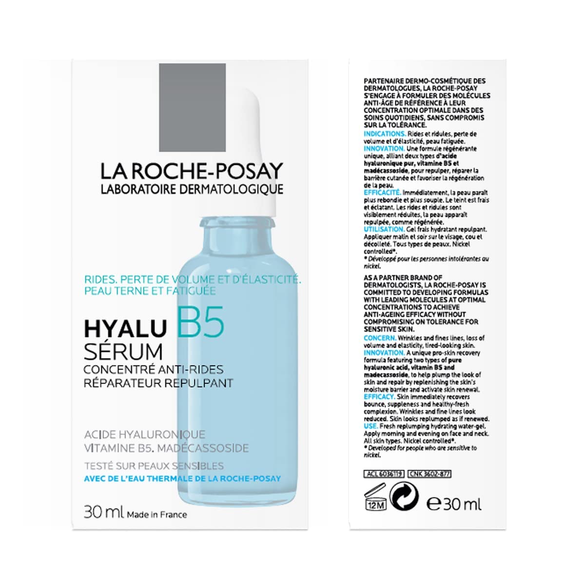 La Roche-Posay Hyalu B5 Pure Hyaluronic Acid Serum for Face, Vitamin B5 + Hyaluronic Acid + Madecassoside, Hydrating Serum Visibly Plumps Skin, Sensitive Skin Safe, Anti Aging, Oil-Free