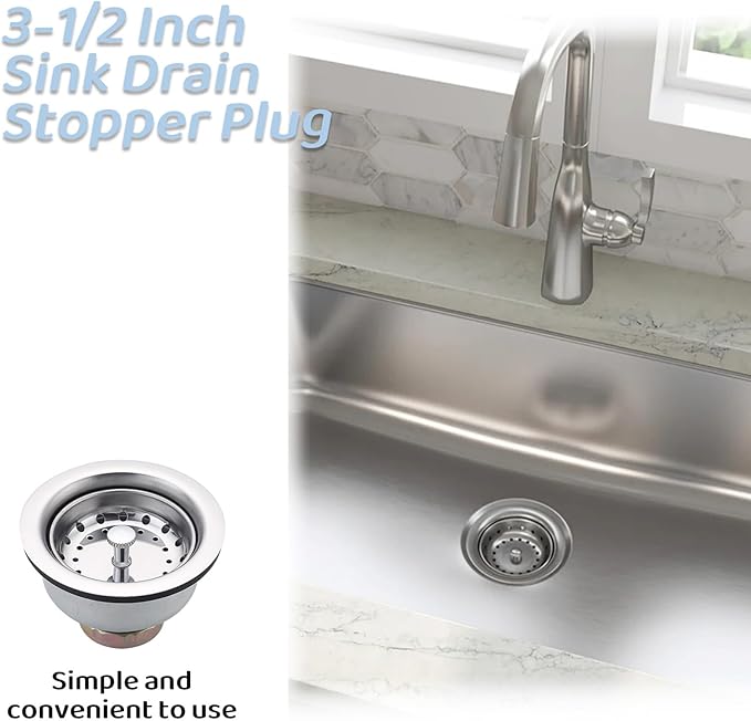 Kitchen Sink Basket for Moen 22036 Collection, 3-1/2 Inch Sink Drain Stopper Plug, Kitchen Sink Stainless Steel Basket Strainer with Drain Assembly, Stainless