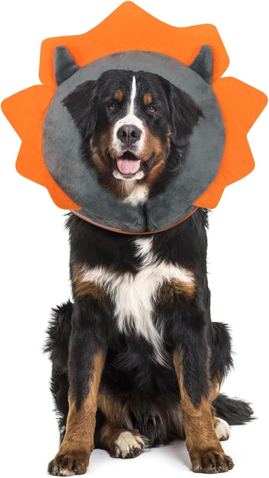 IEUUMLER Inflatable Recovery Dog Collar, Protective Donut Cone, Adjustable Soft Collar for Dog and Cat After Surgery Prevent from Biting & Scratching EU002 - Grey Demon L+