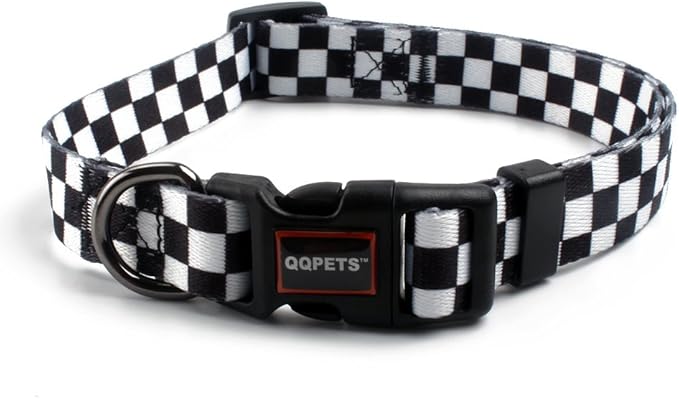 QQPETS Adjustable Soft Dog Collar: Print Flower Pink Multicolor Cute Patterns for XS Small Medium Large Pet Girl Boy Puppy Walking Running Training (S, Plaid)