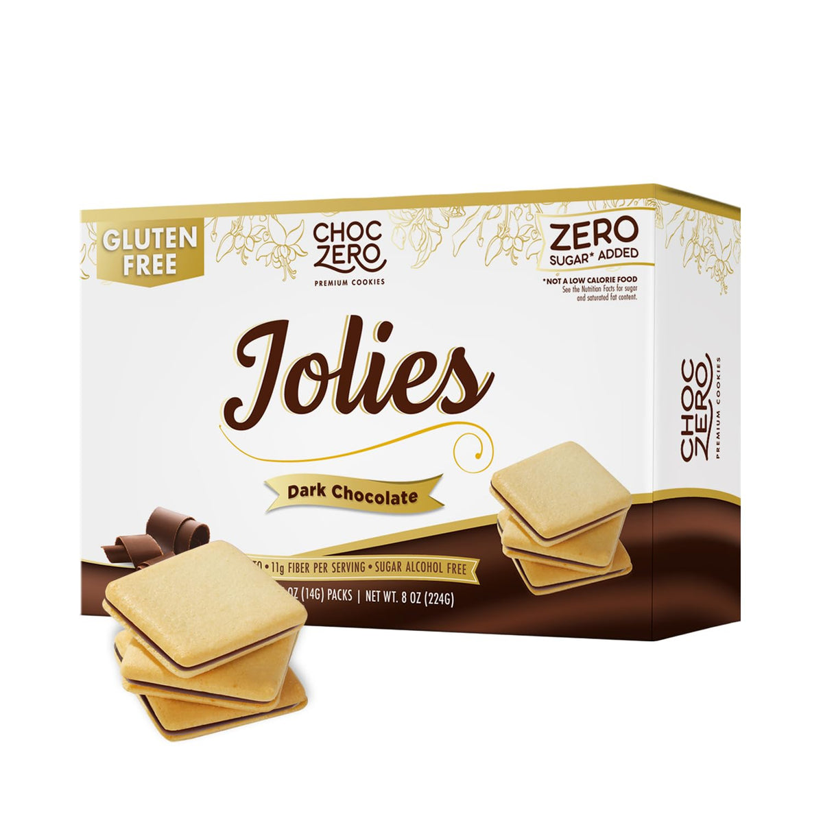 ChocZero Chocolate Cookies, Dark Chocolate Jolies – Gluten Free, Sugar Free, 16 Crispy Chocolate Filled Keto Cookies Per Box, 8 Ounce