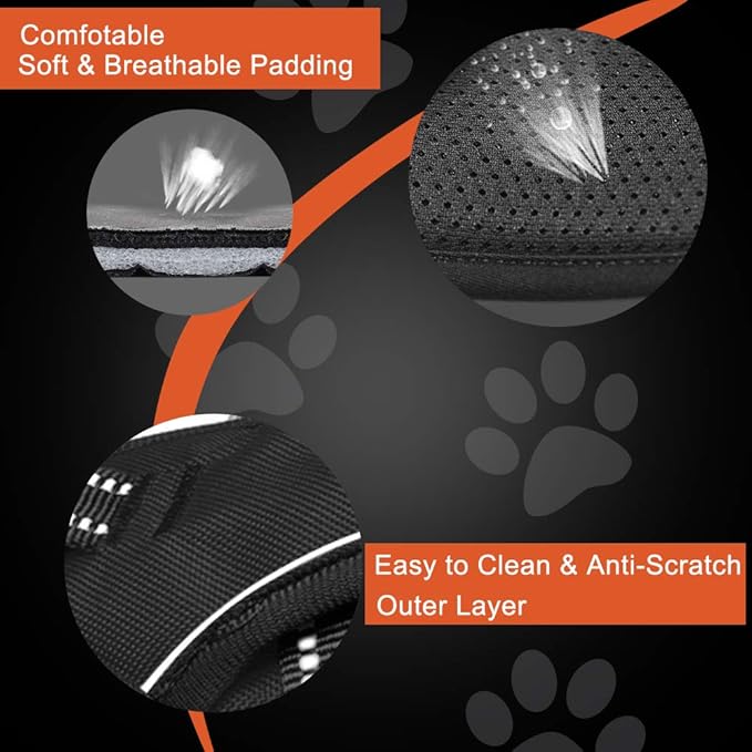 PHOEPET No Pull Dog Harness Medium Reflective Front Clip Vest with Handle, Adjustable 2 Metal Rings 2 Buckles(M, Grey)