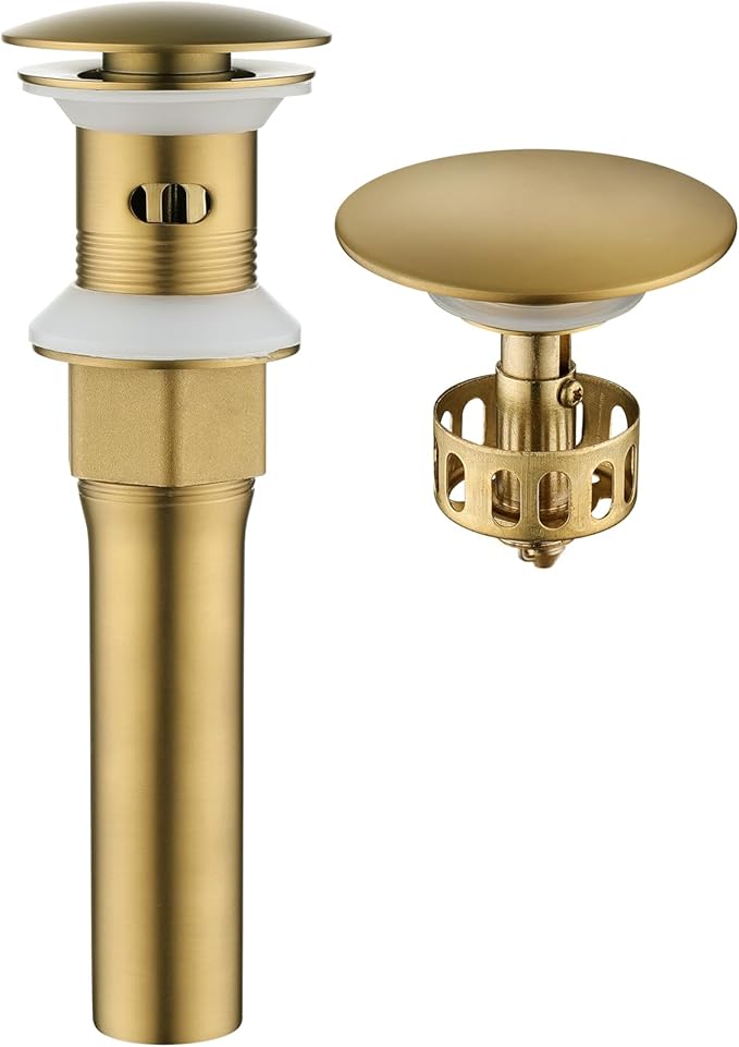 KAIYING Pop Up Drain, Bathroom Sink Drain Stopper with Overflow, Vessel Sink Drain Assembly with Detachable Basket Stopper, Anti-Explosion and Anti-Clogging Drain Strainer (Brushed Brass)