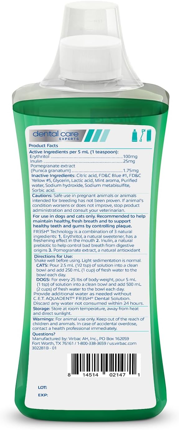 Virbac C.E.T. Aquadent Dental Solution for Dogs and Cats (500 ml)