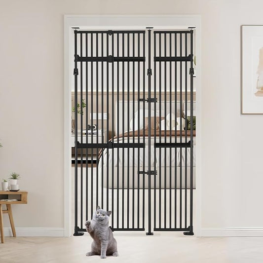 unipaws 86" High Extra Tall Cat Gate, Auto Closing and No Drilling Safety Gate for Doorway Hallway Stairs, Cat Dog Proof, Fit for 35"-51" Wide Opening, Indoor Use, Black