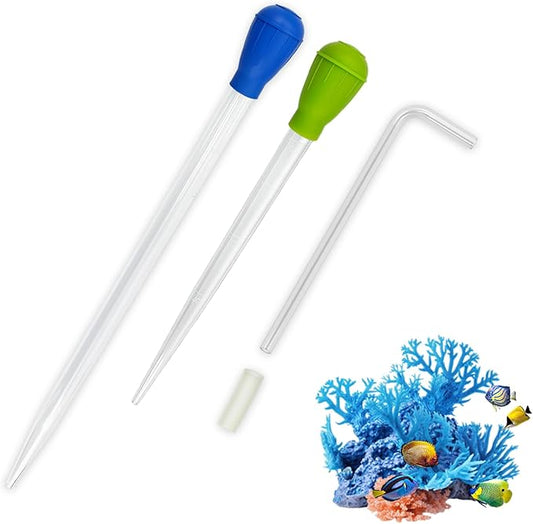 Extra Long Aquarium Coral Feeder Tool with Extension Tube, Deep Tank Fish Feeding Pipette, Long Pipette for Coral and Fish Feeding,Reef Tank Maintenance Accessories（17.7in&11.4in）
