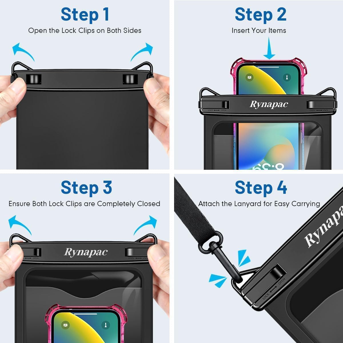 [Up to 10"] Large Waterproof Phone Pouch Bag - 2 Pack IPX8 Waterproof Phone Case for iPhone 17 16 15 Pro Max Galaxy S25 S24 Ultra, Touchscreen & Underwater Photography, Beach Cruise Travel Essentials
