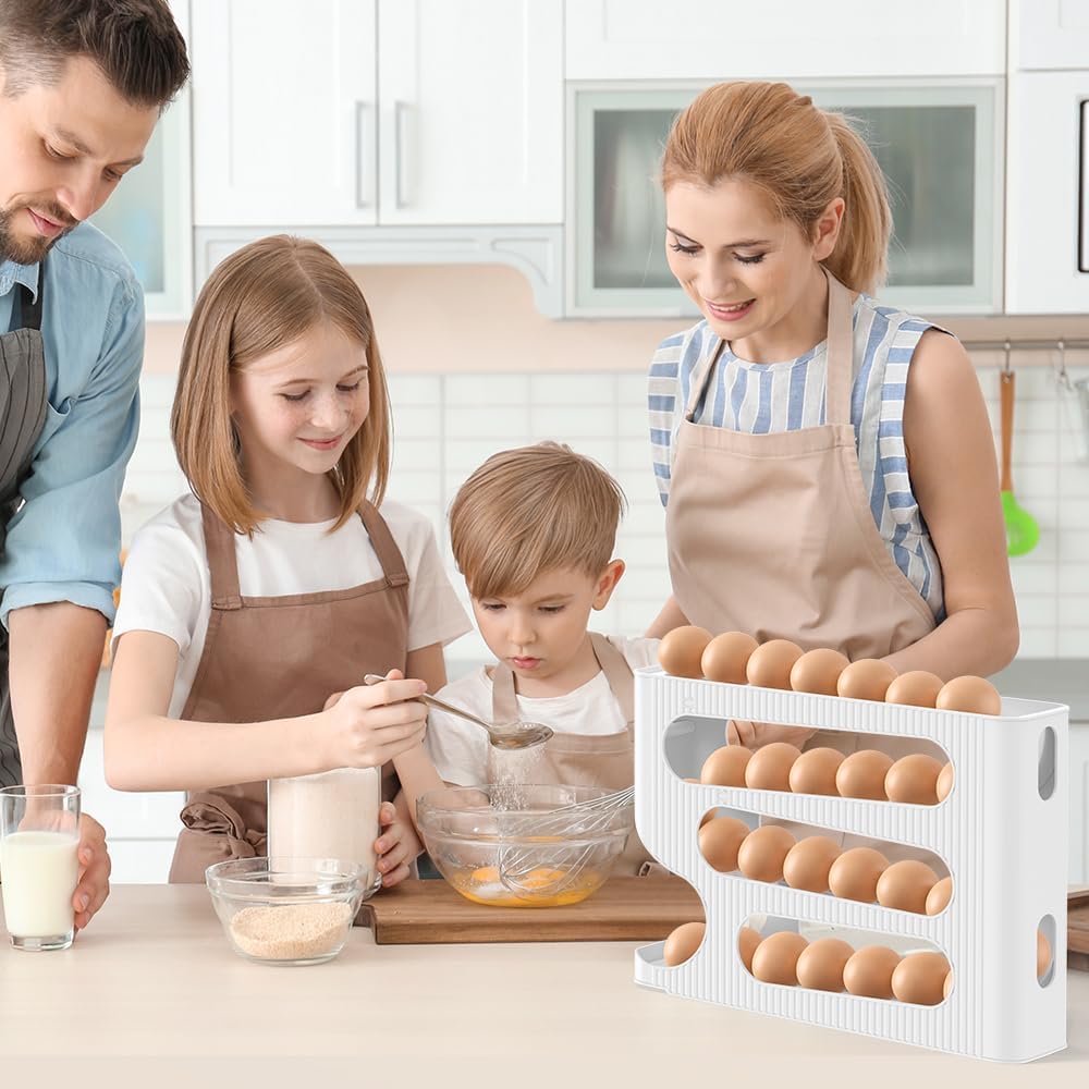 Sotfamily Egg Holder for Fridge, Automatic Rolling Egg Dispenser for Refrigerator, Countertop, Kitchen - Space-saving Egg Roller/Organizer/Storage/Container/Tray - 1 Pack for 28 Large Size Eggs