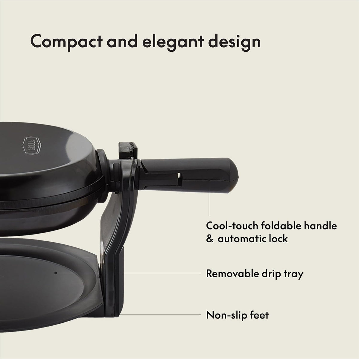 bella Classic Rotating Belgian Waffle Maker with Nonstick Plates, Removable Drip Tray, Adjustable Browning Control and Cool Touch Handles, Black