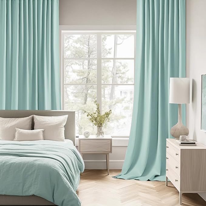MIULEE Aqua Back Tab Blackout Curtain 96 Inch Long 2 Panels Set