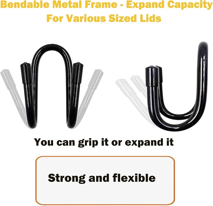 2 Pack Pot Lid Organizer Rack, Black Pot Lids Holder for Cabinet Door/Wall, No Drilling Adhesive Wall/Door Mounted Rustproof Pot and Pan Cover for Kitchen Storage, Pot lid no falls off.