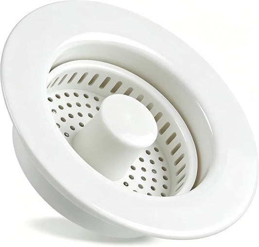 Kitchen Sink Drain Strainer 3 in 1, 304 Stainless Steel Pop Up Sink Stopper, Anti-Clogging Sink Drain Strainer for US Standard Kitchen Drain (White)
