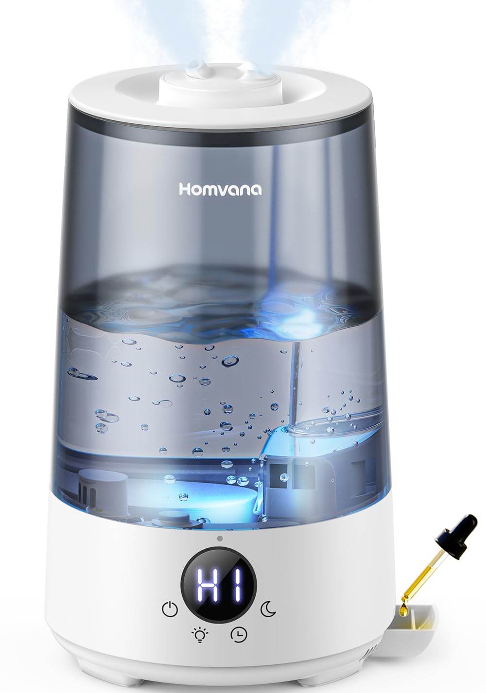 Homvana Humidifiers for Bedroom Home, 3.6 L Cool Mist Top-Fill 34H Super Long Time, Quiet 23dB, Baby Humidifier, Oil Diffuser for Large Room, House, Plant, Nursery, Office, BPA FREE, Ultrasonic (Grey)