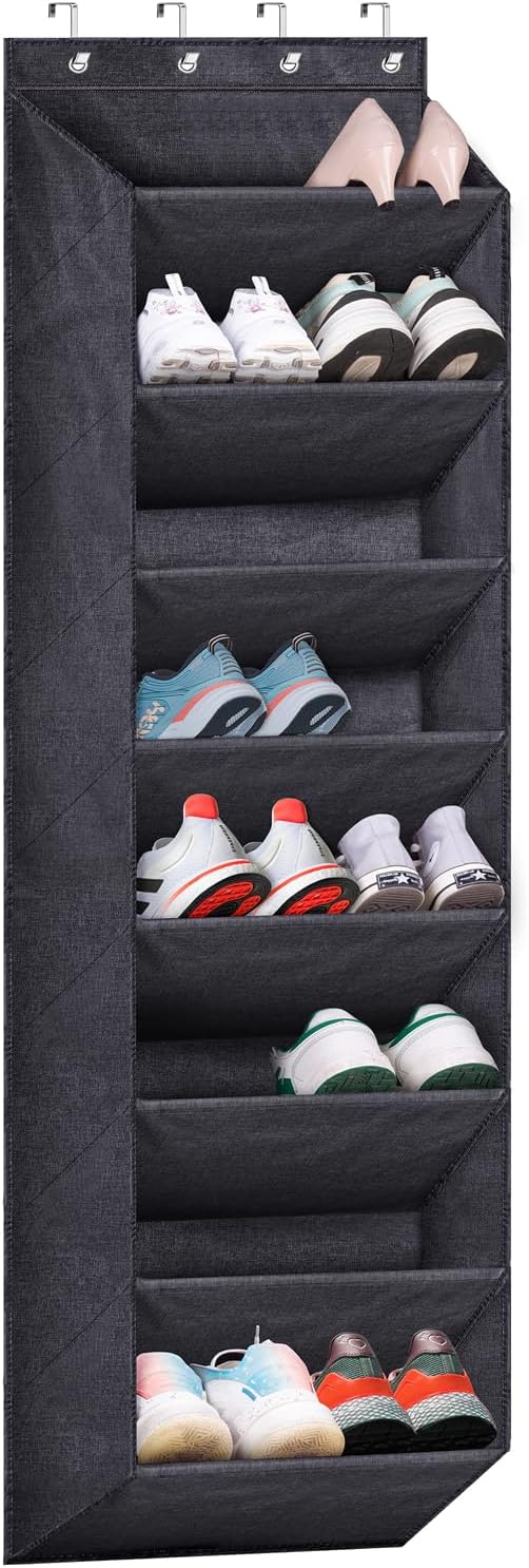 SLEEPING LAMB Over The Door Shoe Organizer for Closet with Large Deep Pockets, Narrow Shoe Rack for Door Hanging Boots Storage, Black