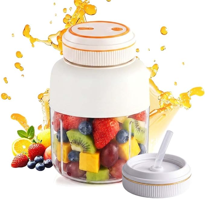 Portable Household Appliances Juicer, 2026 New Electric Juicer Cup Cordless Juice Mug, Upgrade Dual Lid Compact Travel Drinking Cup Household Appliances Juicer Blender (Beige, 1300ML)