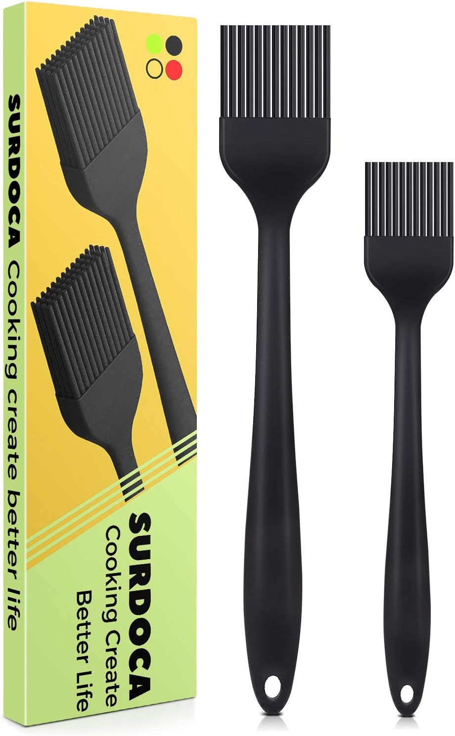 SURDOCA Silicone Pastry Basting Brush - 2Pcs 10 + 8 in Heat Resistant Brush for Baking Cooking Food, BPA Free Kitchen Brush for Sauce Butter Oil, Stainless Steel Core Design for Barbecue BBQ Grilling