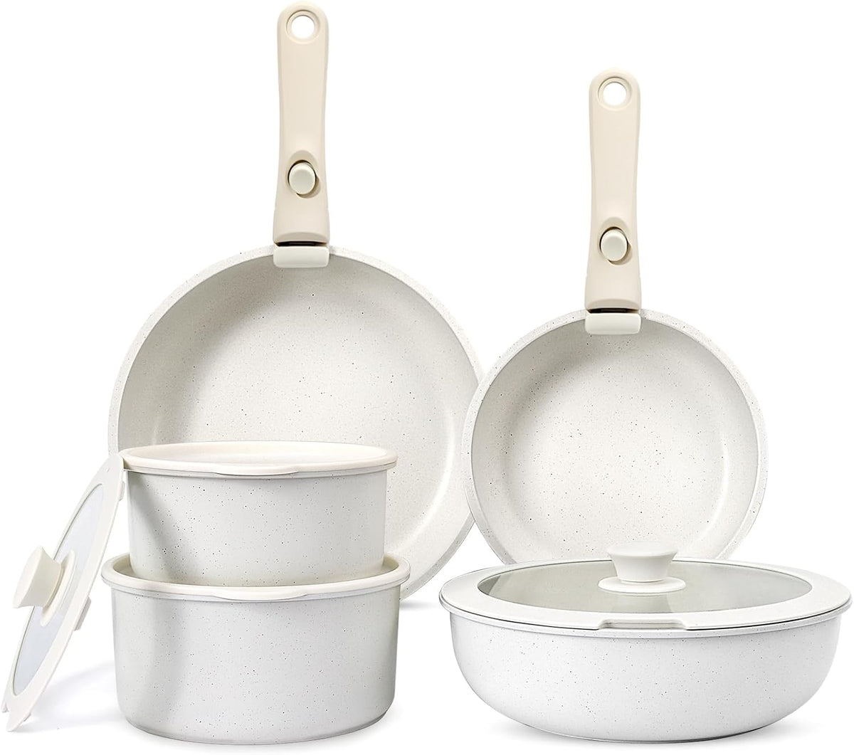 GiPP Ceramic Pots and Pans Set Non Stick, Nonstick Detachable Handle Cookware Sets, Non Toxic Induction Kitchen Pot and Pan with Removable Handle, Healthy RV Cookware, Dishwasher ＆Oven Safe, 5 Piece