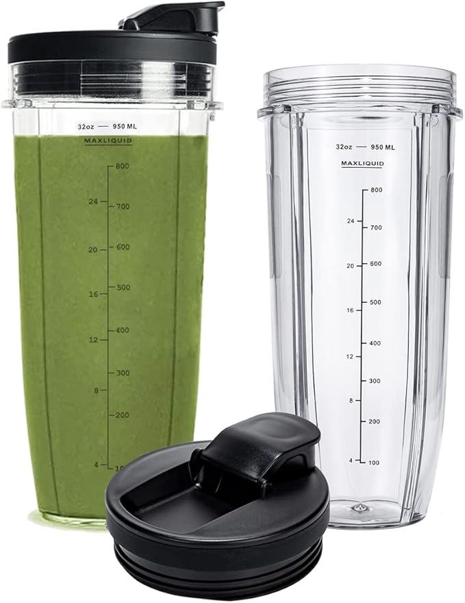 32OZ Replacement Cups Compatible with Ninja Nutri BN401, SS101, BN400, BN800, BN801, SS351, SS151 TWISTi DUO Blender, with Upgraded Sip and Seal Lids- Convenient to Drink Directly.(2 Pack)