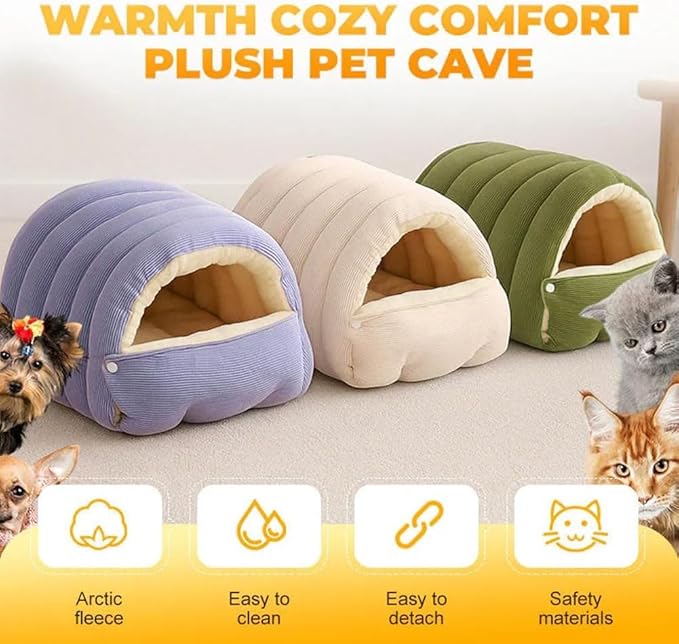 CutyPet Winter Cave,Warmth Cozy Comfort Plush Pet Cave,Cute Cozy Safe Hideaway Cat Bed with Removable Cushion,Warm Soft Removable Washable for Cats and Dogs (Purple, M：17.71 * 11.81 * 7.48 in)