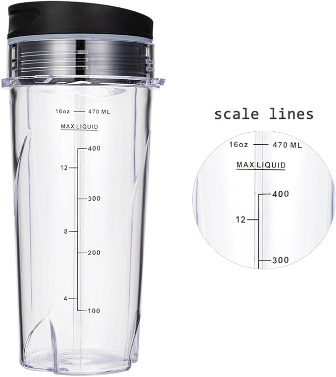 16oz QB3001SS QB3000SS BL660 BL770 BL780 BL830 Blender Cups for Ninja Replacement Fit Compact Personal Blender with Lids- 2 Pack.