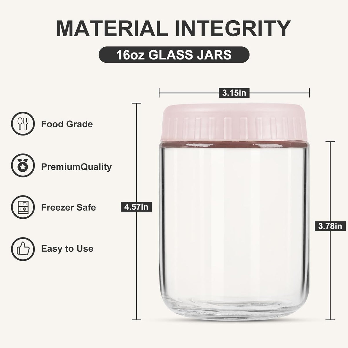 Overnight Oats Containers with Lids, 16oz Glass Jars with Lids 4 pcs, Wide Mouth Mason jars for Salad, Yogurt, Snacks, Meal Prep