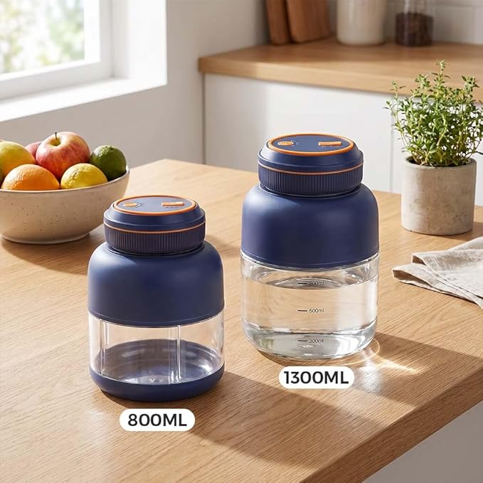 Portable Household Appliances Juicer, 2026 New Electric Juicer Cup Cordless Juice Mug, Upgrade Dual Lid Compact Travel Drinking Cup Household Appliances Juicer Blender (Navy, 1300ML)