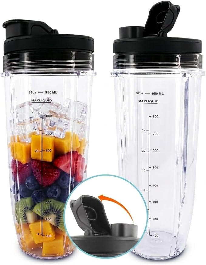 32 Oz Replacement Cups for Ninja Blender – 2 Pcs Compatible with Models BL480/BL450/480D, BN800/751/800/801/401, Auto IQ Series NN100/101/102, BL910 | SS101/151/401 – Blender Cups with Twist-On Design