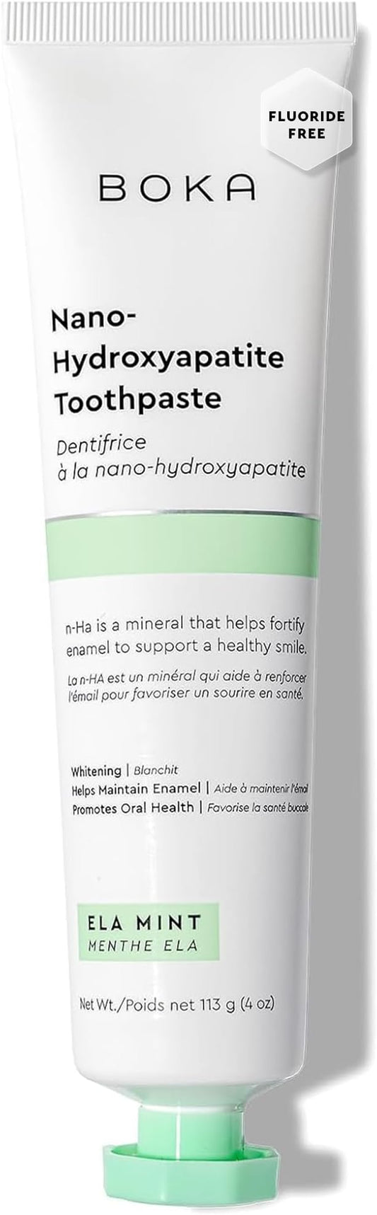 Boka Fluoride Free Toothpaste Nano Hydroxyapatite, Helps Remineralize, Appropriate for Sensitive Teeth, Whitening - for Adult, Kids Oral Care - Ela Mint Flavor, 4 Fl Oz 1Pk US Manufactured