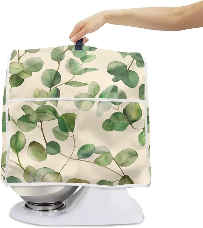Leaf Print Mixer Dust Cover with Pockets & Handle | Compatible with 6-8 Quart Blenders & Mixers | Kitchen Appliance Protector & Decor