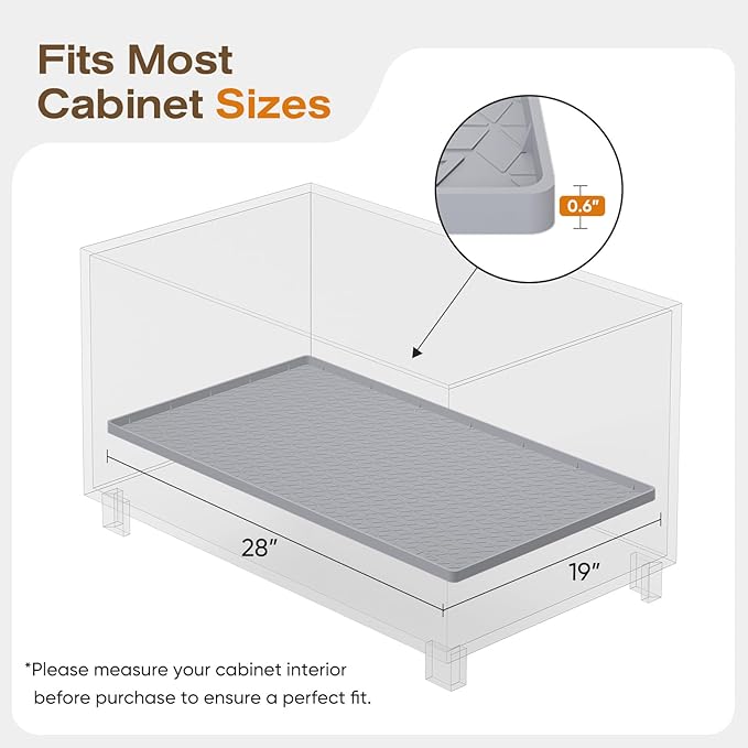 TRZZ Silicone Waterproof Under Sink Mat 28" x 19", Drip Tray and Cabinet Liner for Kitchen and Bathroom, Prevents Water Damage and Organizes Cabinets (Khaki)