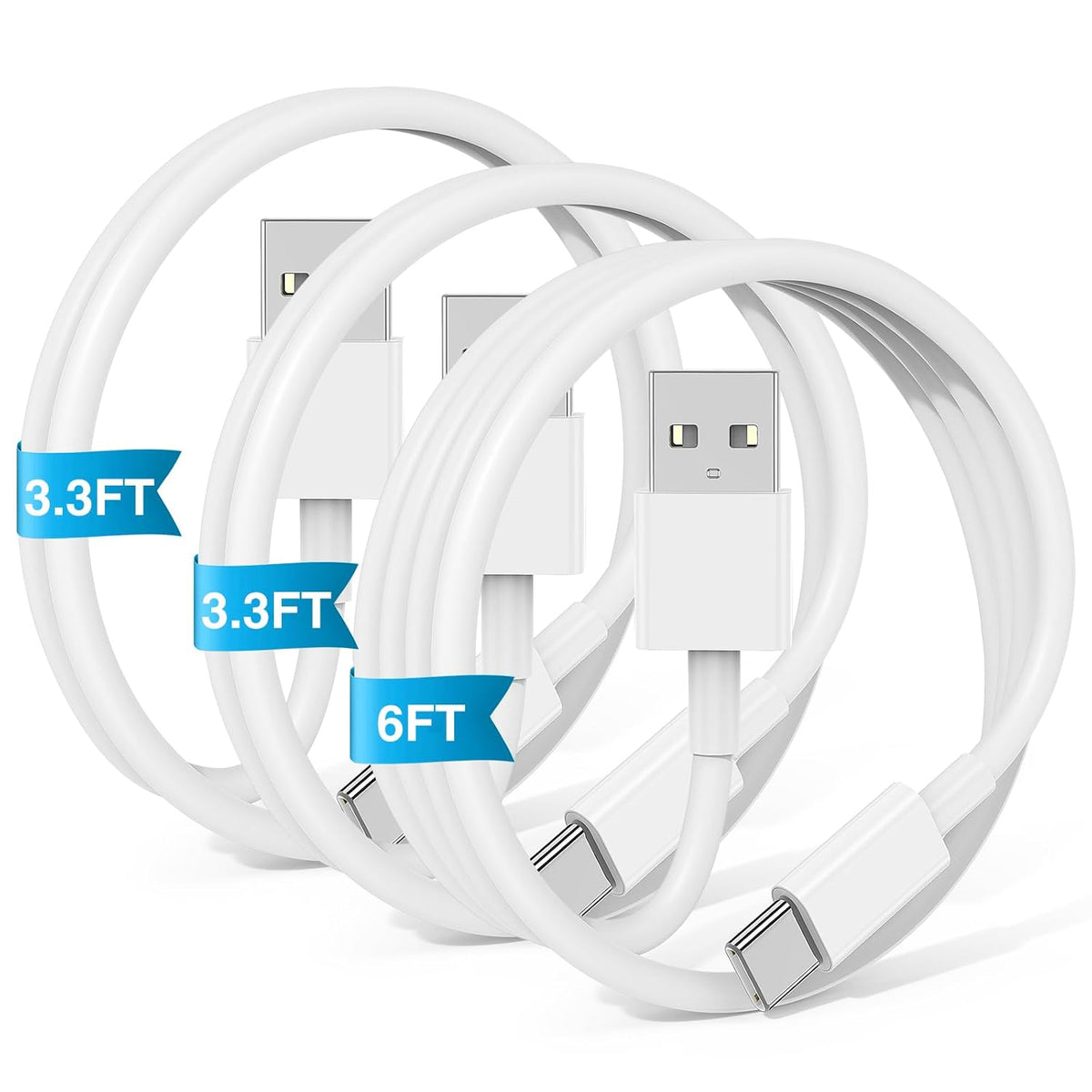 Car Carplay Cable for iPhone 17 16 15 Pro Plus Pro Max Air，3-Pack [3.3FT+3.3FT+6FT] USB A to USB C Cable for iPhone 17 16 15，for iPad Pro/Air/Mini，for Galaxy S25 S24，for MacBook Pro/Air and More