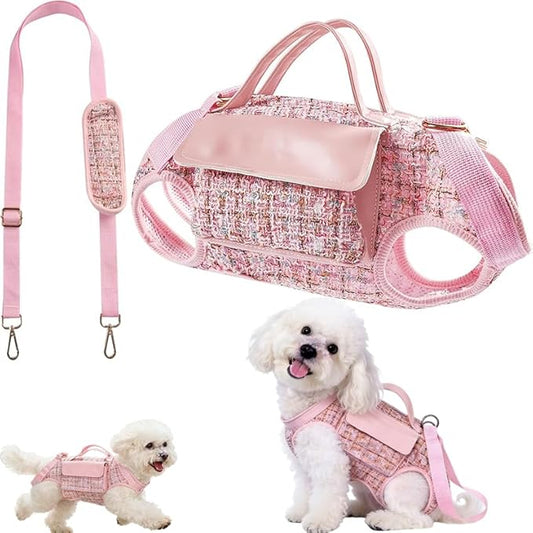 Dog Lift Harness Backpack for Small Dogs Cats, Adjustable Straps Dog Sling Carrier Full Body for Hiking, Travel, Outdoor – Pink Small