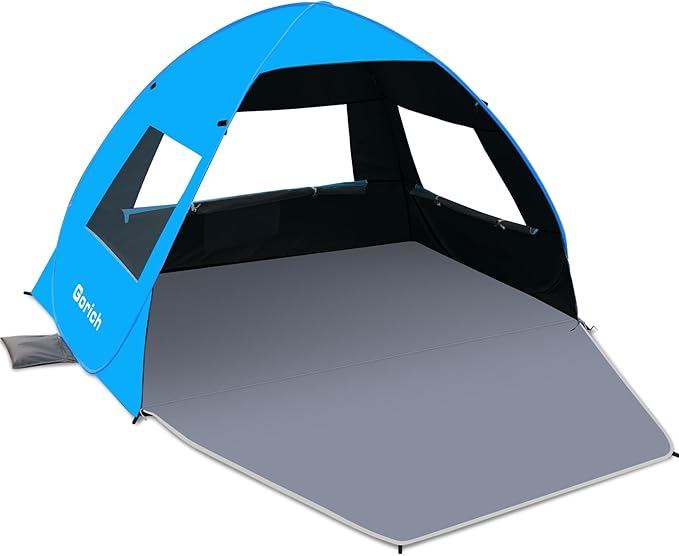 Gorich Easy Pop Up Beach Tent for 3-4 Person, UPF 50+ UV Protection Beach Umbrella Sun Shelter, Portable Lightweight Cool Cabana Shade with Easy Foldable & Instant Setup