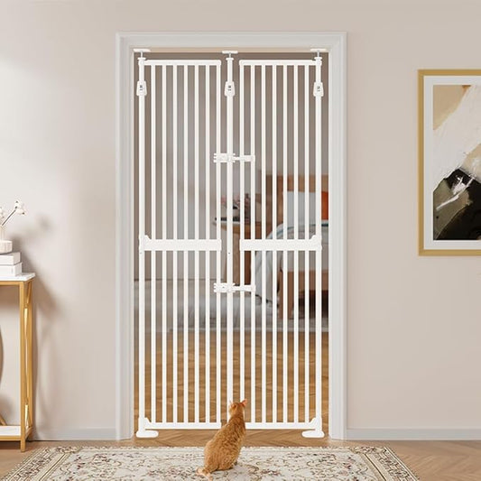 unipaws 75" High Extra Tall Cat Gate, Auto Closing and No Drilling Safety Gate for Doorway Hallway Stairs, Cat Dog Proof, Fit for 35"-38" Wide Opening, Indoor Use, White