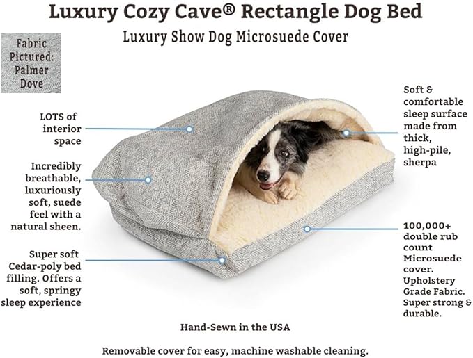 Snoozer Pet Products Luxury Rectangle Cozy Cave Dog Bed with Microsuede, Showdog Collection, Extra Large, Merlin Linen