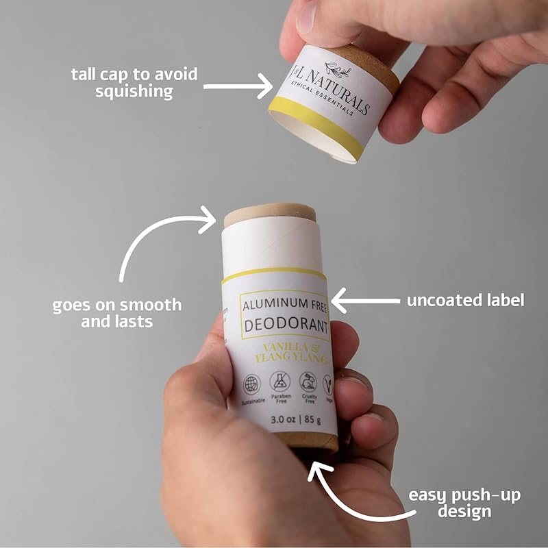 J&L Naturals Aluminum Free Deodorant for Men & Women | 100% Natural Ingredients With Coconut Oil, Shea Butter, & Essential Oils | Sustainable, Eco-Friendly (Vanilla & Ylang Ylang, 3.0 Oz (Pack of 2))