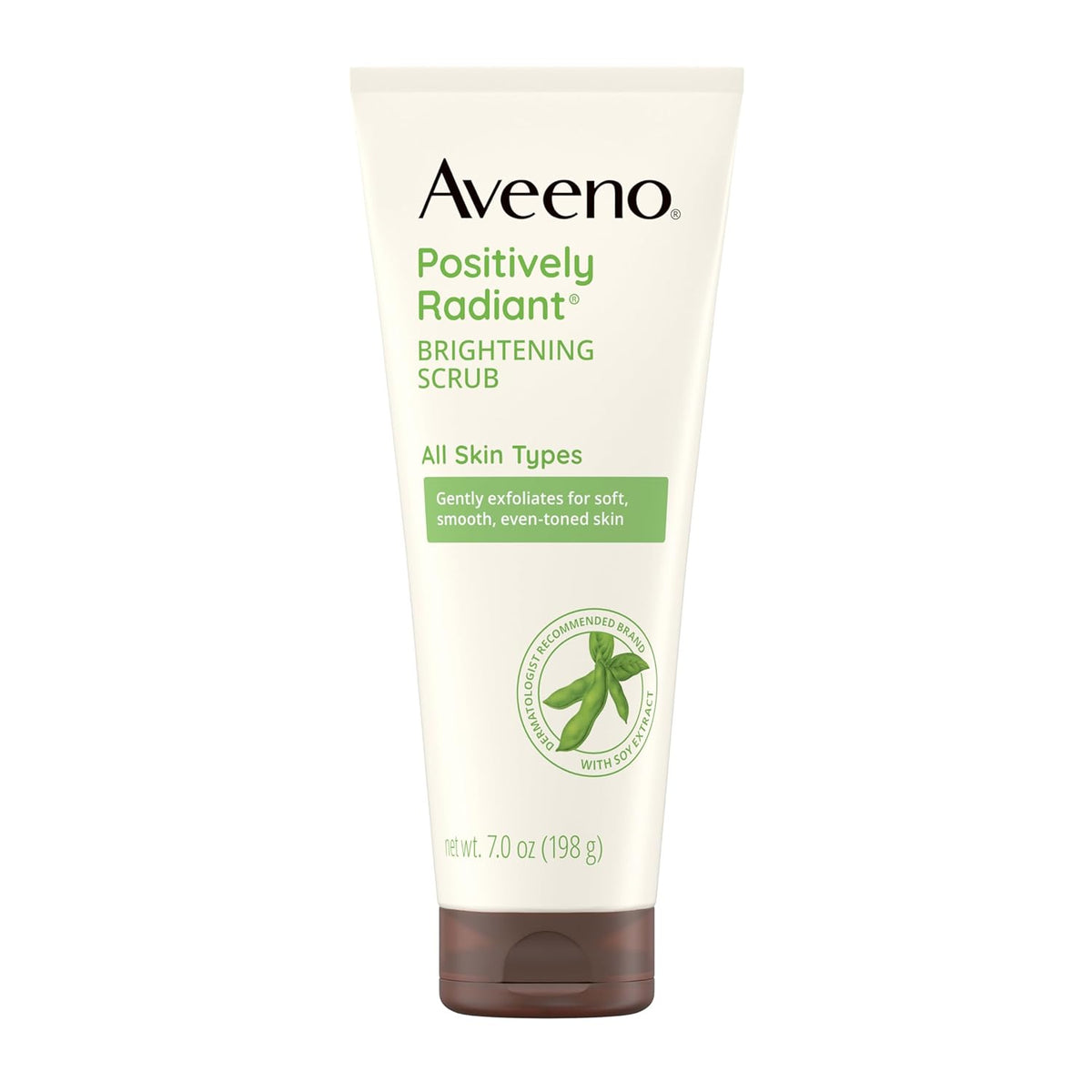 Aveeno Positively Radiant Brightening Face Scrub & Exfoliating Daily Face Wash, Moisture-Rich Soy Extract, Oil-Free, Soap-Free, Hypoallergenic, Non-Comedogenic, Improves Tone & Texture, 7 oz