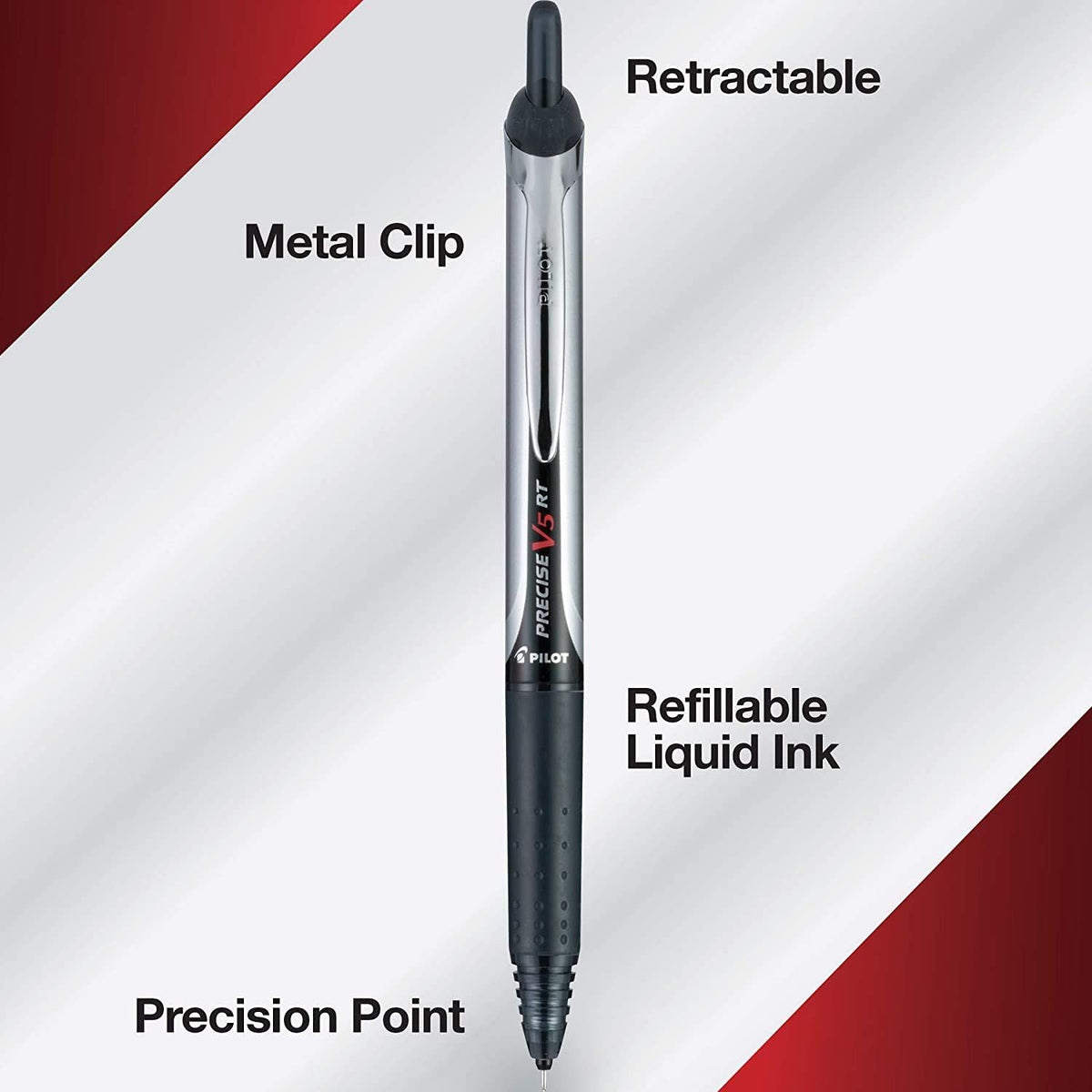 Pilot Precise V5 RT Refillable & Retractable Rollerball Pens, Extra Fine Point Pens 0.5 mm, Black, Pack of 12 - Ideal for School, Journaling & Office Writing