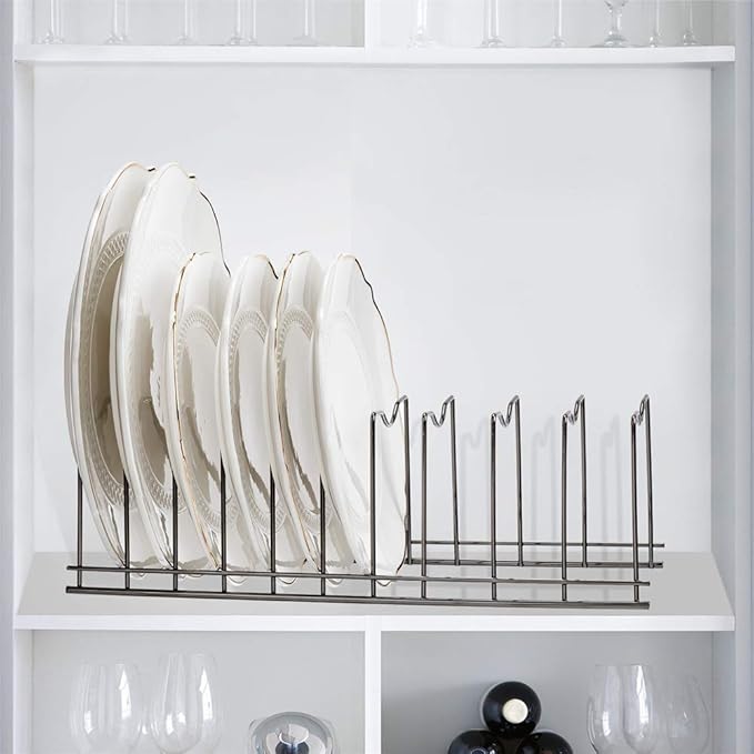 SANNO Pot Lid Organizer, Kitchen Plate Rack Holder Rest, Plates, Cutting Boards Bakeware, Cooling, Pots & Pans, Serving Trays,Lids Holder Rack,Nickel,Set of 2