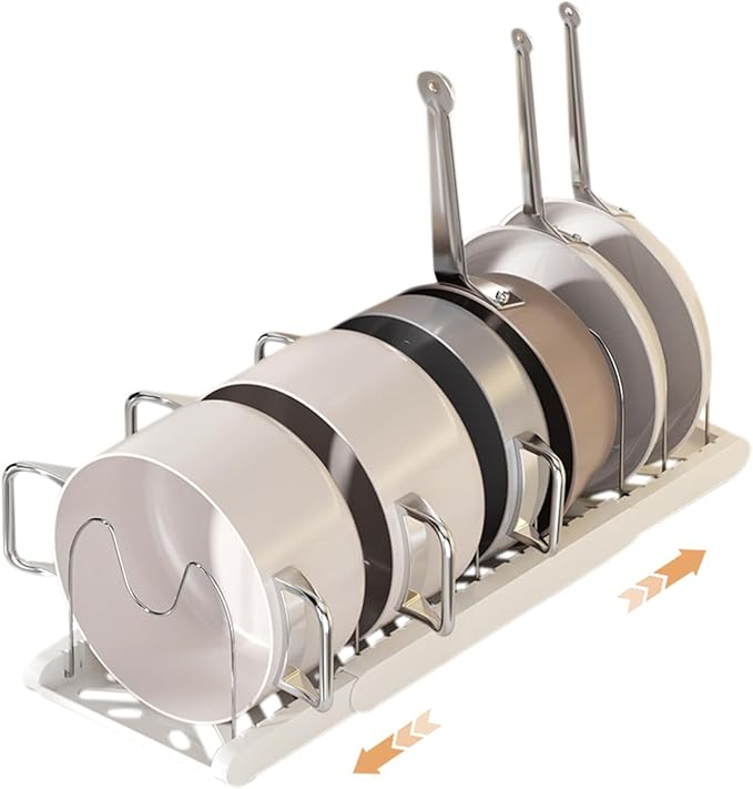 Pot Rack -Expandable Pan Organizer for Cabinet,Pot Lid Holder with 7 Adjustable Compartment for Kitchen Cabinet Cookware Baking Frying Rack,Apricot