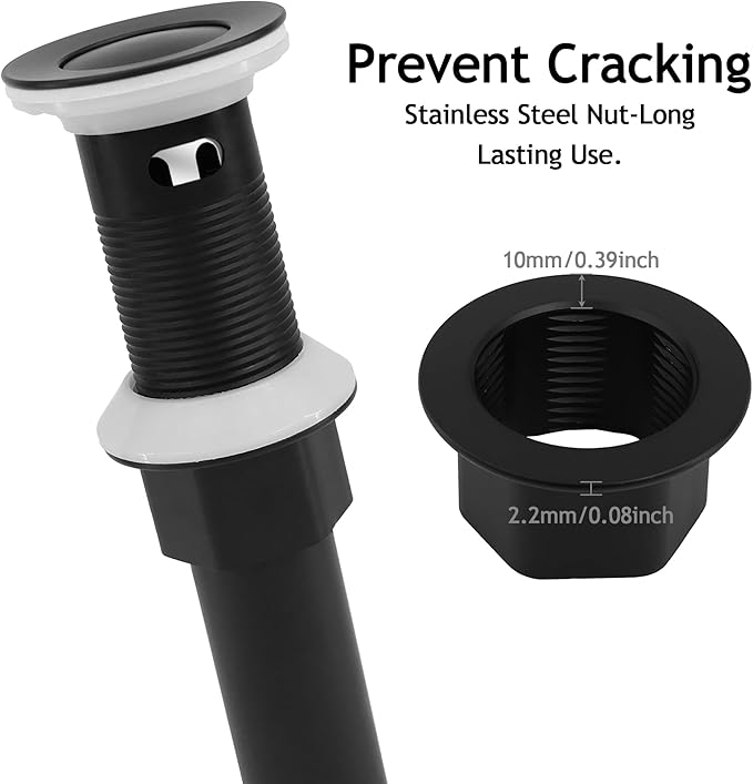 Bathroom Sink Drain,Drain Stopper Bathroom Sink with Overflow,Small Cap Pop Up Drain Assembly with Detachable Strainer Basket,Built-in Anti-Clogging, Stainless Steel Nut Matte Black