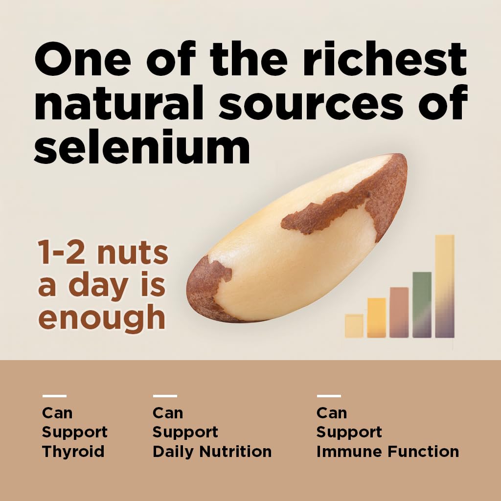 Premium Wild Harvested Raw Brazil Nuts, (8oz) - High Selenium, Batch Tested Peanut & Gluten Free, Non-GMO, Kosher, Resealable Bag
