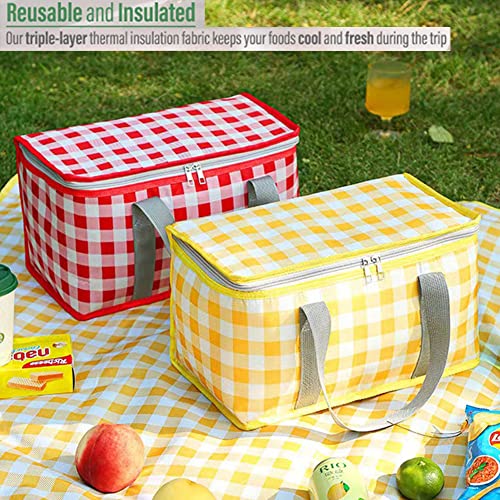 Insulated Reusable Food Picnic Bag Beach Bags, Cooler Bags with Zippered Top -for Hot or Cold,Picnic Basket Collapsible,Beach, Outdoor Party, Camping,Festivals (Red)